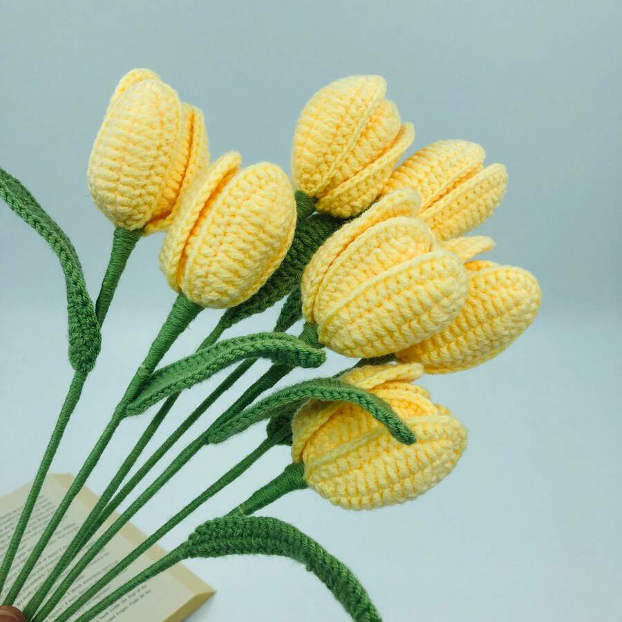 onEternal 1 件/3 件/5 件/7 件/10 件手工钩针多色郁金香花枝永生花家居装饰礼物花束适合节日、母亲节、父亲节、毕业典礼 - 淺黃色 - 查看 1