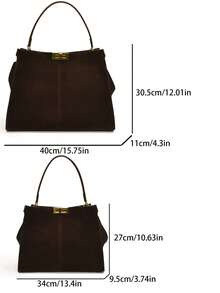 1 pièce Nouveau sac à main vintage pour femme 2025 (peut également être utilisé comme sac à bandoulière), dégageant le luxe et la sophistication, en suède, avec fermeture à pression. Ce grand sac fourre-tout convient pour un usage quotidien casual, les trajets, l'université, les voyages, les fêtes, les banquets et autres occasions. Élégant sac à main pour femme - Café - Voir 12