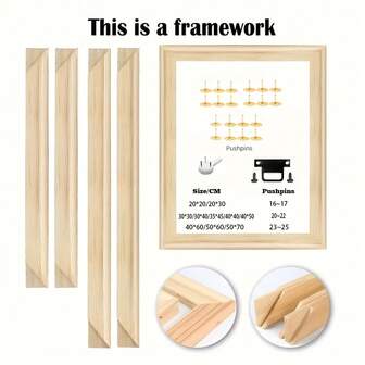 1set Wood Frame DIY 30x40 40x60cm 50x70cm For Canvas Oil Painting Pine Wood Frame, Wall Art Painting, Diamond Painting Frame, Mortise And Tenon Wooden Strips, Thickened Brushwork, Stretching Silk Frame, Exercises, Wooden Inner Frame Living Room Bedroom Home Decoration