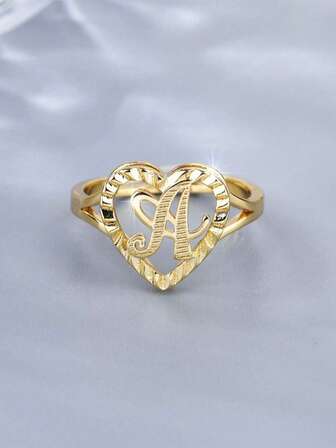 1pc Vintage Creative 26 Letter Adjustable Ring, European And American Style, Suitable For Couples