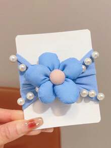 1 buc Elastic de păr cu flori pentru fete, Bentițe de păr cu perle mai late pentru copii, Accesorii de păr drăguțe pentru fete