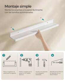 Estantes de Pared, Juego de 3, Estantes Flotantes, Ancho de 38 cm, Estantes Colgantes, para Marcos de Fotos y Adornos, para Salón, Oficina en Casa, Baño, Cocina, Blanco Mate - Blanco - Ver 2