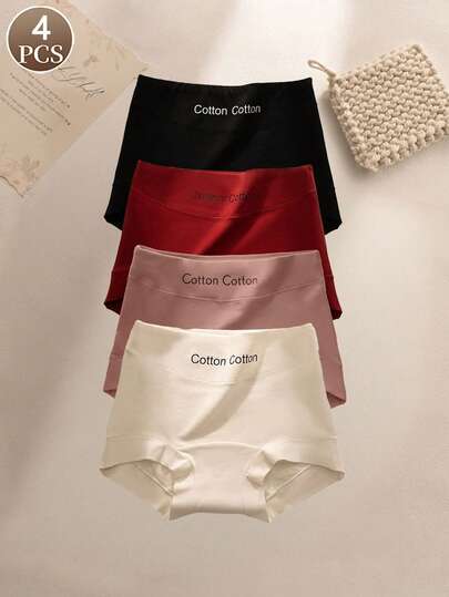 4 piezas de bragas deportivas de cintura alta de unicolor para mujer, bragas triangulares cómodas y transpirables