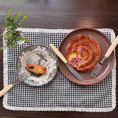 1 pieza/6 piezas Mantel de encaje floral de estilo vintage, individual, paño decorativo, fondo fotográfico, servilleta