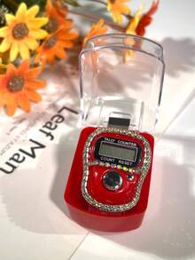 Boxed Rhinestone Mini Ring Counter, Rhinestone Small Finger Counter, Digital Display Pressure Relief Finger Counter With Transparent Box