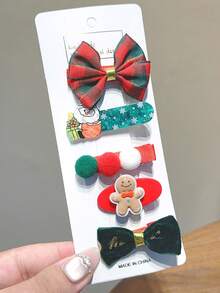 Set de 5 pinzas para el cabello con purpurina navideña para mujeres, pasadores de cabello pequeños y lindos para cabello fino, flequillo lateral, accesorios para el cabello rojos, pasadores, barrettes