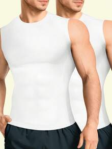 TAILONG 2 Pack Compression Shirt Men - Athletic Base Layer Sleeveless Workout Tank Top Slimming Undershirt - 白色 - 查看 6