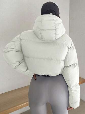 Vadderad kappa för kvinnor, trendig kort vadderad kappa, vadderad kappa med huva, höst-/vinterjacka, dam casual fluffig vadderad kappa med dragkedja - långärmad ytterkläder