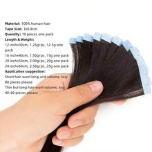 Invisible Mini Tape Hair Extensions Human Hair Extension 10pcs/Pack Invisible Tape Hair Straight Remy Hair 12-20 Inch - Jet Black - View 9