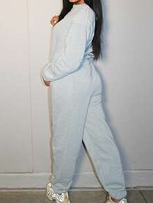 Steph T 2 Stücke Paris einfacher digitaler Muster, lässiger, bequemer Damen Fleece Sweatshirt und Hose Set, vielseitig für Streetwear im Herbst für Frauen - Grau - Übersicht 5