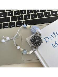 1 Pieza Reloj de cuarzo sencillo con esfera pequeña y correa de cuentas para mujeres. Adecuado para estudiantes y damas para uso diario. Apropiado para decoración diaria y de fiesta. Reloj de mujer, reloj de lujo para damas - Blanco - Ver 3