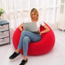 Bean Bag Chair, Ultra Soft Inflatable Lazy Sofa Memory Foam Bean Bag Chair Cover For , Teens, Adults(Red,Size:Type A),23964977 - 紅木色 - 查看 2