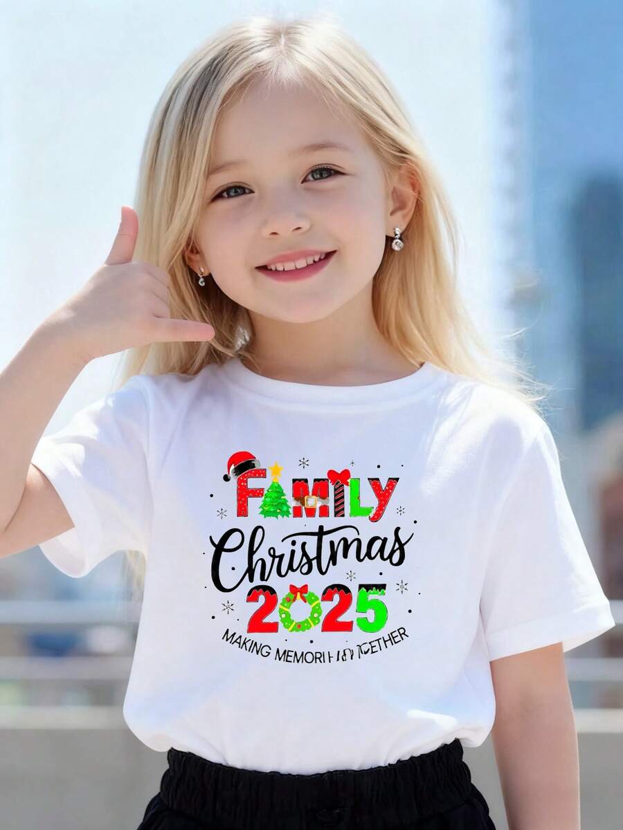 Playeras de niño Luces del Árbol de Navidad Familiar 2025 sudaderas de niño conjuntos para adolescentes Camisetas de niña Camisetas navideñas Camiseta de Halloween para niñas Regalos navideños Camisetas para niños y niñas La tela es suave, transpirable y cómoda, hecha de puro algodón. - Blanco - Ver 1