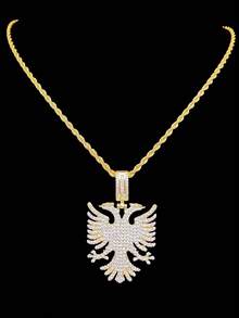 1pc Cubic Zirconia Albanian Eagle Shaped Pendant With 1pc Stainless Steel Twisted Chain Necklace, Unisex Hip Hop Punk Pendant Necklace, Fashionable Vintage Jewelry, Suitable For Daily Wear Or Party, Gift - Silver - View 12