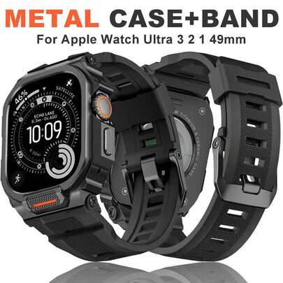 1pc Stainless Steel Watch Band, Compatible With Apple Watch Ultra 1/2/3 49mm, Series 10/11 46mm, Rugged Metal Protective Case, Suitable For Men And Women - Perfect Gift For Halloween, Christmas, Sports Attire Accessories