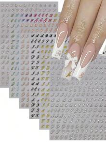 SGIAWETA-6 Sheets 3D Retro English Letters Nail Art Stickers, 6 PCS 3D Self-Adhesive Black Gold Silver Colorful Alphabet Design Nail Decals Personalized Letter Nail Art Stickers Women Manicure Nails Nail Supplies-Birthdaygift - 彩色 - 查看 8