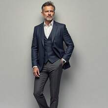 Men's Slim Fit Blazer With Classic Lapel, Executive Look - 藏蓝色 - 查看 1