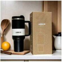 40 OZ Stainless Steel Tumbler With Straw, Vacuum Insulated Water Bottle For Home, Office Or Car, Reusable Cup With Straw Leak Resistant Flip - Black - View 1