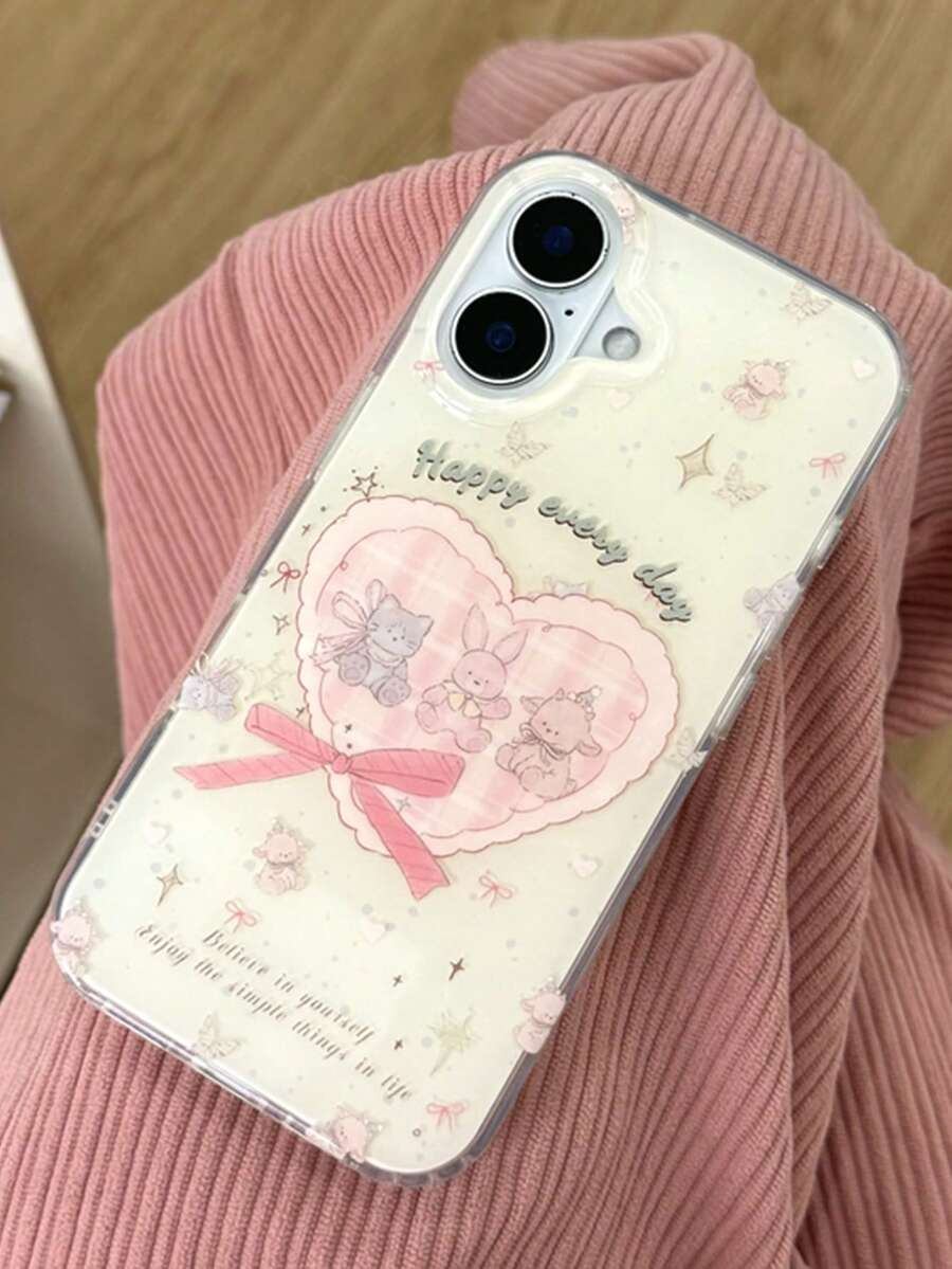 1pc Cute Lolita Style Rabbit Pattern Phone Case, Elegant Girl Shockproof Protective Cover, Suitable For IPhone17/IPhone17 ProMax/IPhone16 Pro Max/IPhone15 Pro/IPhone14/IPhone13/12/11, Can Be Given As Gift To Family, Friends, Siblings, Or Partner - Multicolor - View 1