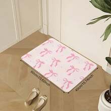 1/2pcs Flannel  Pink Bow Print Polyester Non-Slip Kitchen Mat - Durable, Hand Wash Only, Rectangular Floor Mat For Indoor & Outdoor Use, Ideal For Entryway And Kitchen Decor, Kitchen Floor Mat - 其他 - 查看 3