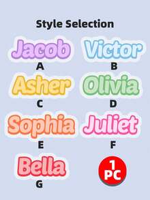 1-50张定制姓名标签贴纸，彩色贴纸可选，卡通字体，多种尺寸和颜色，可重复使用，现代、多彩、可爱、卡哇伊风格。适用于个人物品、玻璃杯、纸杯、卷筒、气球、书法贴纸、礼品盒装饰、返校季、糖果烘焙包装袋装饰等。Poetcore - 彩色 - 查看 56