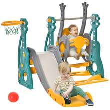 QABA 4-In-1 Kids Slide And Swing Set With Basketball Hoop And Adjustable Seat Height, Toddler Play Climber Slide Playset For Indoor And Outdoor Playground Activity Center - 彩色 - 查看 9