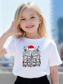 Playeras de niño Más Probable Que Sea Un Árbol De Navidad camisas para niño tops para adolescentes Camiseta de Halloween para niñas Camisetas navideñas Camisetas de niña Regalos navideños Camisetas para niños y niñas La tela es suave, transpirable y cómoda, hecha de puro algodón. - Blanco - Ver 1