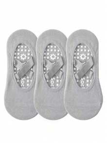 3 Pairs Black, Purple, Gray Silicone Criss-Cross Non-Slip Comfortable Yoga, Gym, Workout Sports Ankle Socks For Women, Fall - Multicolor - View 7