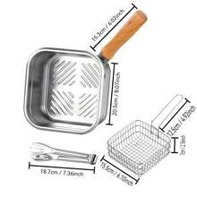 Stainless Steel Deep Fryer Pot With Basket & Tongs, Square Induction Compatible Fry Pan For Indoor Outdoor Cooking - Silver - View 2