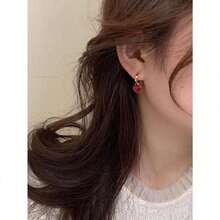 A Double-Sided Oil Droplet Heart-Shaped Earring, Suitable For Daily Use, Dating, Vacation, Women's Valentine's Day Wedding Dress, Mom, Mother's Day, Gifts - 酒紅色 - 查看 3
