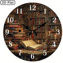 SZ Z1pc Mysterious Library Wall Clock - Old Bookshelf Design With Open Books, Antique Library Decoration - Wooden Wall Clock Suitable For Home Office, Study Room, Living Room - Battery Operated (AA Batteries Not Included) - Literary Decoration For Book Lovers And Book Enthusiasts, 2D Flat - nóng - Xem 2