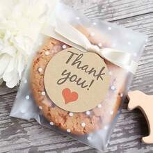 220pcs,Self-Adhesive Cookie Bag Gift Package, Resealable Transparent Bag, White Polk-Dot Cookie Bag, 100 Cookie Bags With Thank-You Stickers + 120 Thank-You Stickers As Gifts - Multicolor - View 8