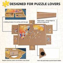 Wooden Jigsaw Puzzle Board Portable Puzzle Storage Table W 6 Slid Drawer 60pcs - Wood Color - View 8