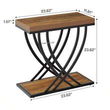 Tribesigns Mesa auxiliar industrial | Mesa lateral estrecha de 2 pisos con marco de metal | Mesita de noche para salón, sofá y espacios pequeños | marrón rústico