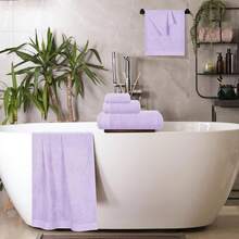 6 Pack Cotton Towel Set - 2 Bath Towels (28x55 Inch), 2 Hand Towels (16x24 Inch), 2 Washcloths (12x12 Inch) - Ideal For Everyday Use, Compact & Lightweight - Black - Purple - View 5