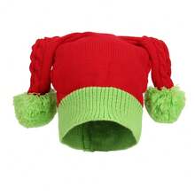 1 件新款圣诞针织针织帽带双绒球，可爱针织帽，圣诞气氛礼品帽 - 彩色 - 查看 4