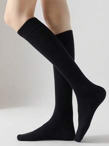 3双装纯色休闲百搭过膝袜、中筒袜、小腿袜，女士春秋季舒适袜子 - 彩色 - 查看 3