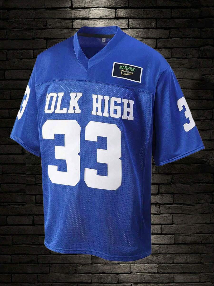 Atonmore 男友風男士 #33 美式足球球衣刺繡運動短袖 T 恤 San Francisco 79ers 春秋款 - 藍色 - 查看 1