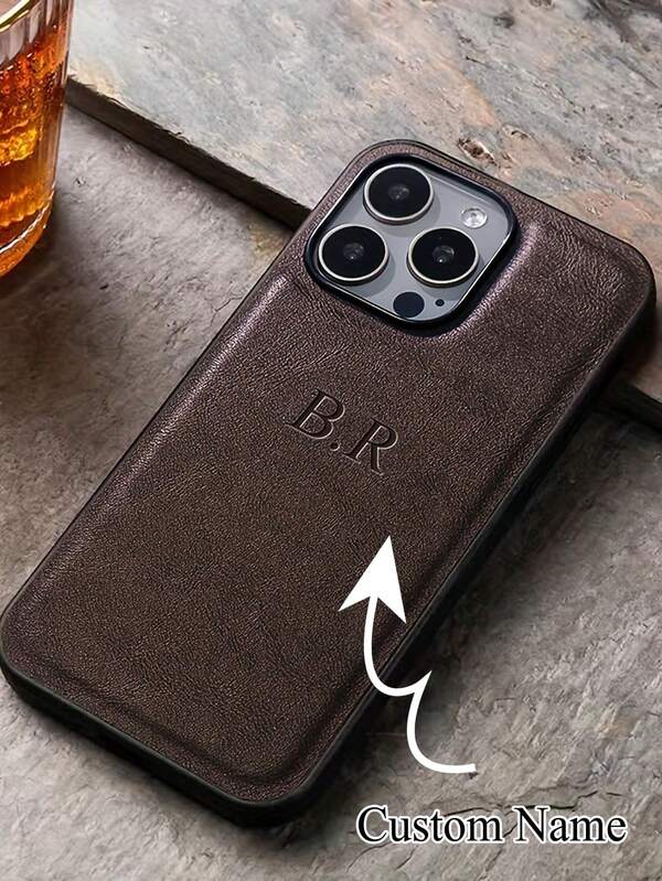 Spersonalizowane etui na telefon z imieniem, kompatybilne z 11 12 13 14 15 16 17 Pro Max Plus 17 Air, 3D, grawerowane litery DIY, inicjały, nazwa, luksusowe, biznesowe, klasyczne, odporne na wstrząsy etui ze skóry PU, prezenty świąteczne dla ukochanej osoby, przyjaciół, rodziny, siebie, chłopaka, dziewczyny, rodziny, przyjaciół, dziadków, pary