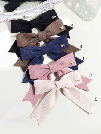 1个女士时尚可爱简约纯色蝴蝶结丝带弹力发夹，适合日常佩戴，爪夹