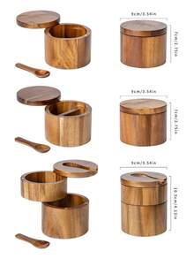 1pc Rosewood Salt Cellar Wooden Spice Box Pepper Shaker Kitchen Seasoning Jar Storage Container - Brown - View 2