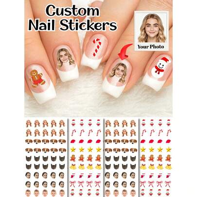 Personalized Custom Photo Nail Waterproof Decals, Custom Christmas Nail Stickers, Holiday Icons Such As Snowman And Gingerbread Man, Nail Tattoo, Custom Face Nail Sticker, Fashionable Nail Art, Custom Nail Decals, Custom Face Sticker, Personalized Christmas Gift, Nail Sticker Practice Sheet, DIY Nail Art Sheet, Wedding Gifts, Wedding Accessories, Bridemaids Gift, Christmas Gift, Christmas Decor, Thanksgiving Gift, New Year Gift, Party Decor Nail Supplies Nails