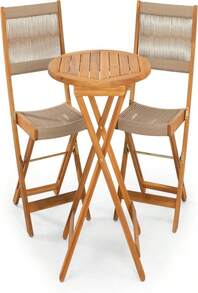 IDZO Wood Rope Design Heavy Duty 400lbs Capacity Patio Bistro Set 3 Piece Outdoor, Folding Chairs With Elegant - ColorA - View 3