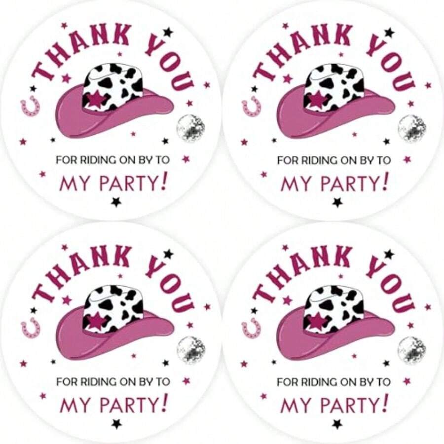 D40pcs Cowgirl Thank You Stickers Little Cowgirl Round Stickers Western Girl Thank You Gift Labels For Wild West Birthday/Gender Reveal Party Favors - 粉色 - 查看 1