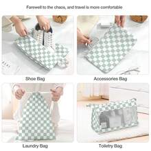 8 Set Travel Storage Bag, Packing Cubes Travel, Portable Clothes Packing Cube, Lightweight Suitcase Luggage Organizer & Shoes Underwear Holder, Ultra-Lightweight, Waterproof, Packing Cubes For Suitcase For Efficiently Organizing Clothes, Shoes, Makeup, And Accessories - Green Grid - 查看 5