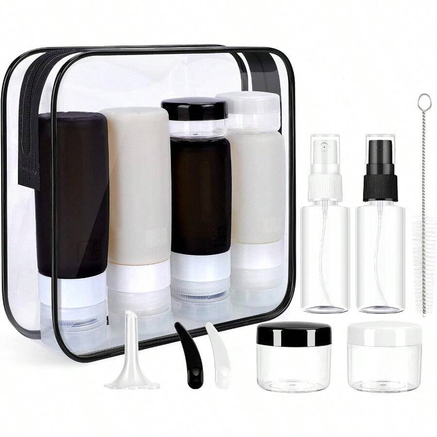 Morfone 16 Pack Silicone Travel Bottles Set For Toiletries TSA Approved Travel Containers Leakproof Squeezable Refillable Accessories 2oz 3oz For Shampoo Condiner Lon Liquids - White and Black - View 1