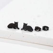 1Pair Cute And Exquisite Female Fashion Cat Stud Earrings, Stainless Steel Animal Pet Cat Stud Earrings, And Women's Fashion Jewelry Accessories - GED474 - View 11
