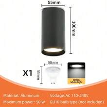 GU10嵌入式吸顶灯,单头直管铝制筒灯,复古风格,适用于展厅/阅览室/餐厅/酒吧/卧室/咖啡厅/餐厅/服装店/客厅,带/不带灯泡,易于安装,硬接线 - 直筒明裝筒燈GU10燈頭 - 查看 16