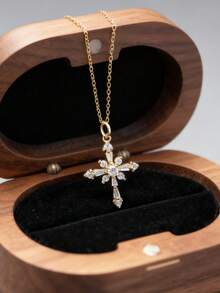 925 Sterling Silver Luxury Cross Star Pendant Necklace, Elegant Fashion Jewelry For Women, Party & Banquet Wear - Yellow Gold - View 3