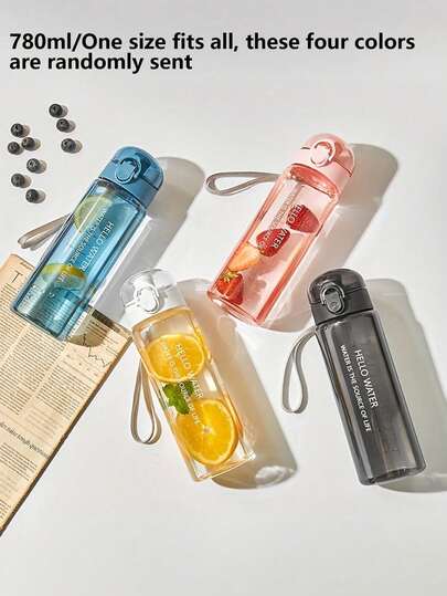 1PC 550ml/780ml Outdoor Sports Large Capacity Water Bottle, Stylish And Simple Transparent Drop-Proof And Leak-Proof High Temperature Resistant Mug, Portable Straight Drinking Pop-Up Lid Mug With Carrying Strap, For Travel And Fitness